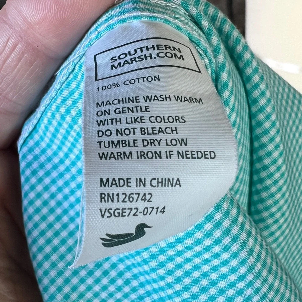 Southern Marsh Youth Medium Aqua Green Gingham Button Down Shirt Preppy - Picture 5 of 5